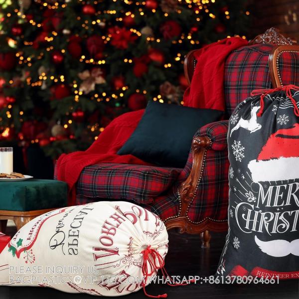 Santa Large Sacks Bulk Christmas Drawstring Gift Bags Reusable 20 X 28 In Polyester Santa Delivery Bags Large