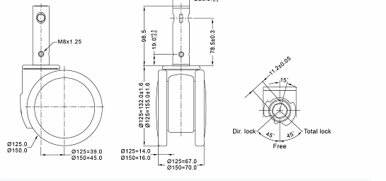 6 Inch Central Control medical caster wheels S Type white for hospital
