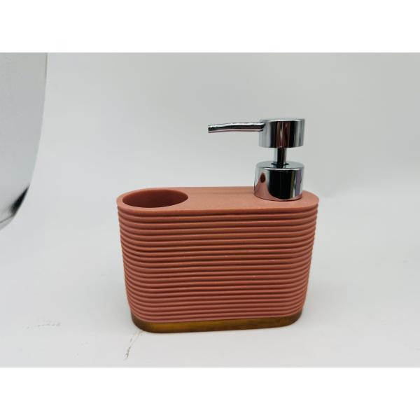 2N1 Sand Stone Kitchen Soap Dispenser With S/S Brush And Chrome ABS Pump Hand Painted Base And Body With Fine Circle