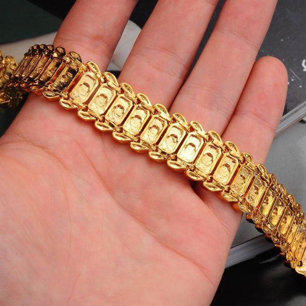 Classic Carving Wrist Chain Link Bangle Gold Bracelet Men