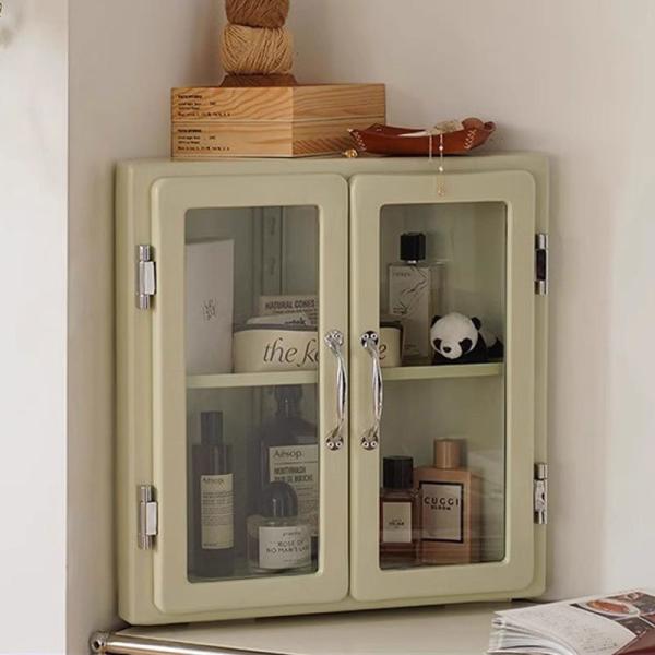 New Metal Triangle Corner Cabinet Rustproof Office Desktop File Storage Rack Bedroom Perfume Make up Display Organizer Dustproof