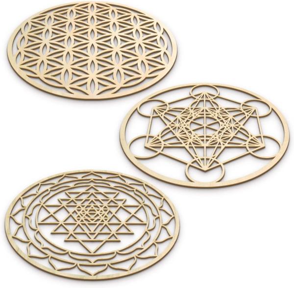 Sacred Geometry Wood Wall Art Set, Zen Home Decor for Yoga/Meditation, Wooden Wall Hanging Sculptures