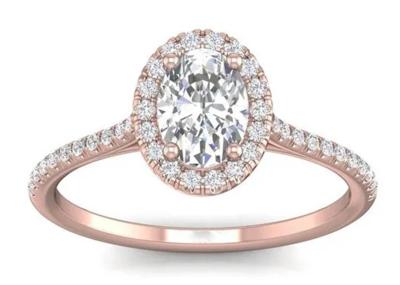 18K formado oval Rose Gold Ring, 0.50Ct Diamond Engagement Ring 6.37x4.46x2.79m m