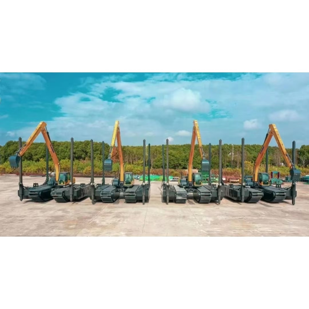 China Brand Floating Swamp Digger 30 Ton Crawler Amphibious Excavator Xe220GSLL with extended arm, positioning rod, enlarged fuel tank, enlarg pontoons for Wetlands and Marshes Use