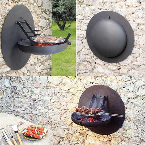 Decorative Wall Mounted Corten Steel BBQ Grill Fire Pit Retractable