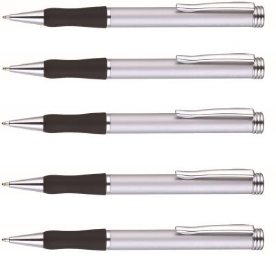 rubber grip twist style metal promotional pen,silver barrel and chromed tip