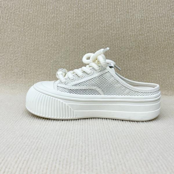 Comfort Womens White Mules Canvas Platform Shoes With Lace Up