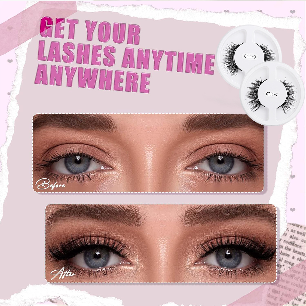 OEM ODM Handmade Reusable CC Magnetic Reusable Lashes With Applicator Soft Full Strip Lash