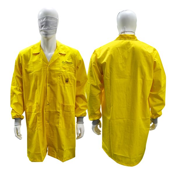 Yellow 5mm Grid ESD Lab Coat With Snap Buttons