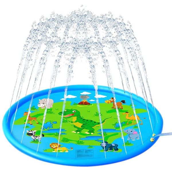 PVC blue dinosaur water spray pad, 69-inch water spray pad, ideal summer play and outdoor activity fountain toy