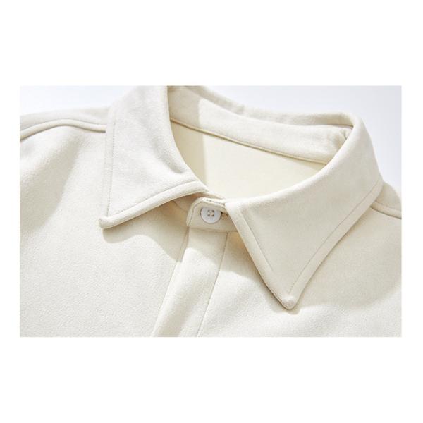 Men's Winter 2023 Suede Solid Color Long Sleeve Shirt with Pockets and Loose Fit Style