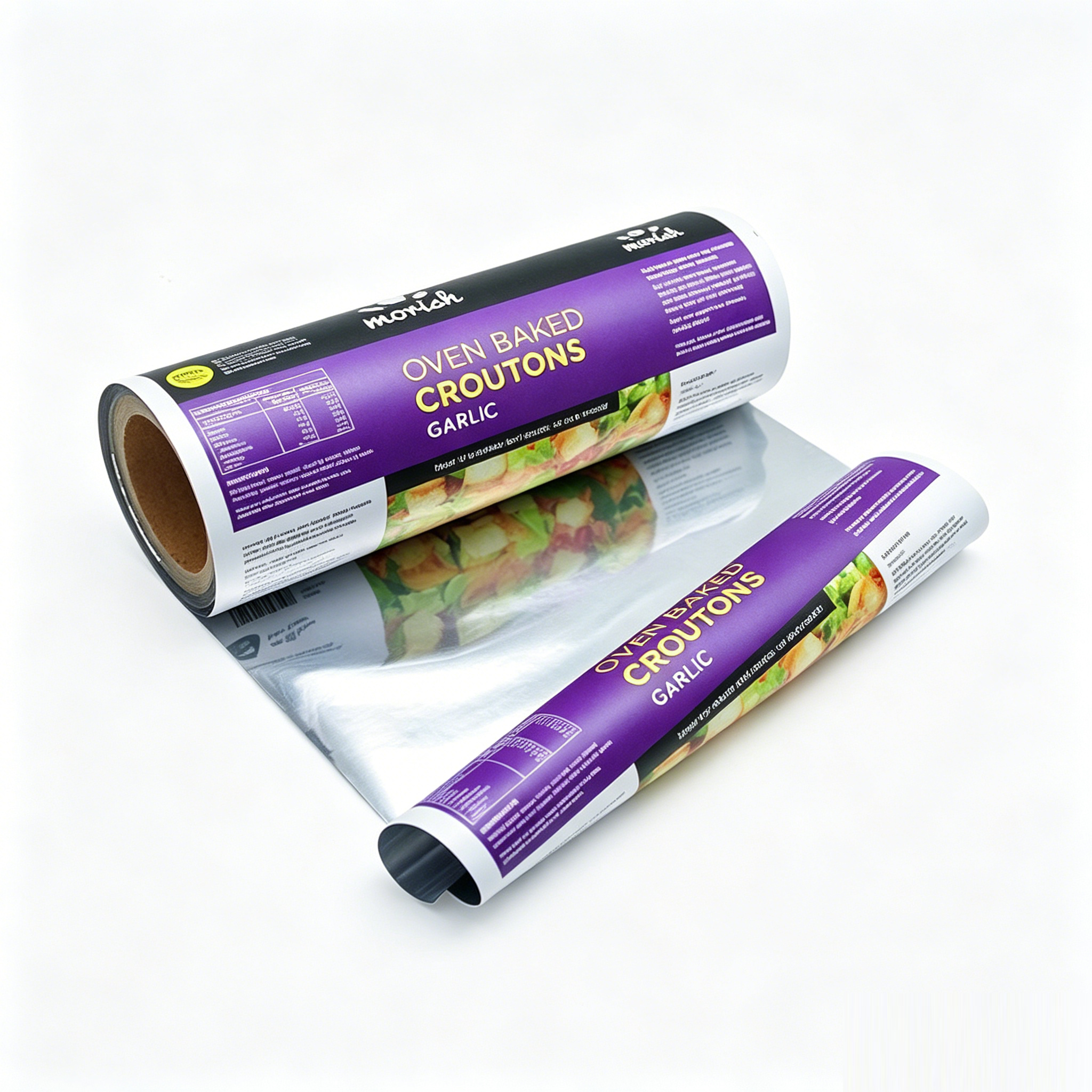 Food Grade Laminated Composite Packaging Roll Film | BOPP/VMCPP PET/AL/PE Barrier Roll Stock For Automatic Snack Chips Biscuit Crouton Packing OEM Custom Printed