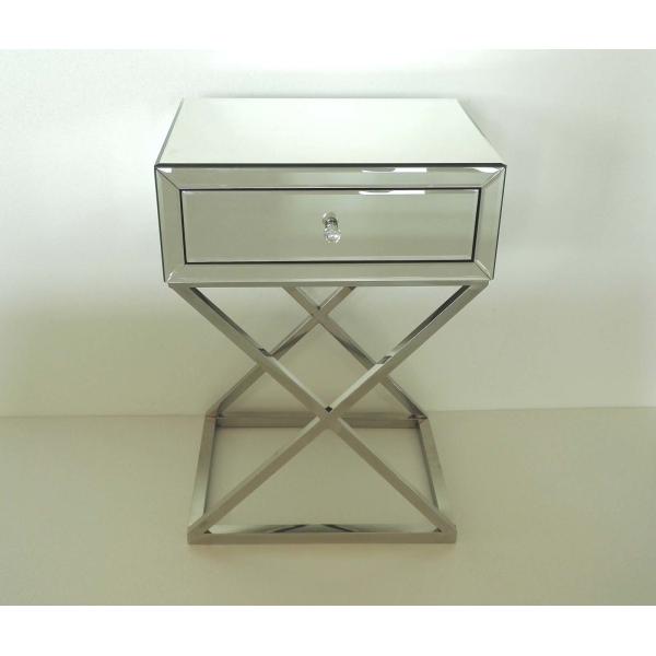 Unique Design Mirrored Accent Table , One Drawers Mirrored Living Room Table