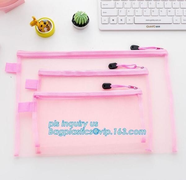 mesh file bag A4 paper bag dictionery bag for student and office, mesh document bag with zipper for documents and receip