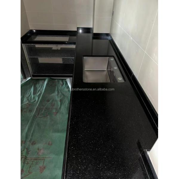 Hotel Kitchen Countertop and Stairs Cut-To-Size Indian Black Star Galaxy Granite Slabs