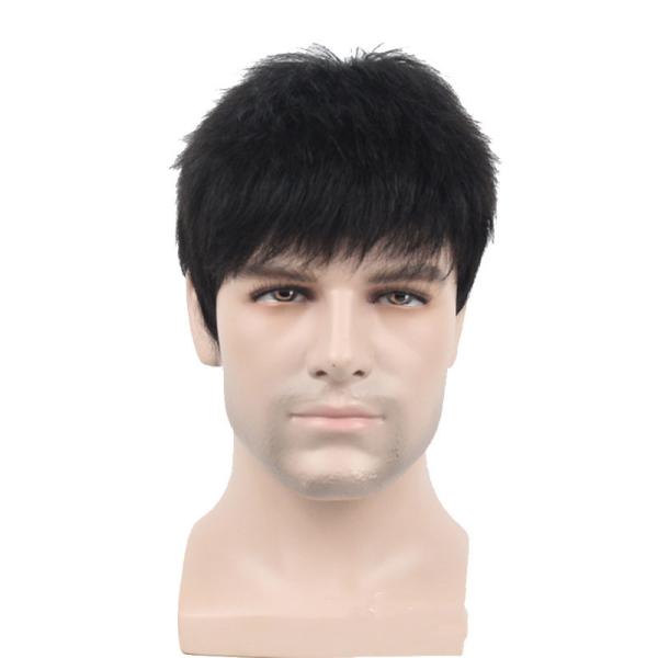 Custom Glueless Short Wigs Natural Brazilian Human Hair for Young Men at 250% Density