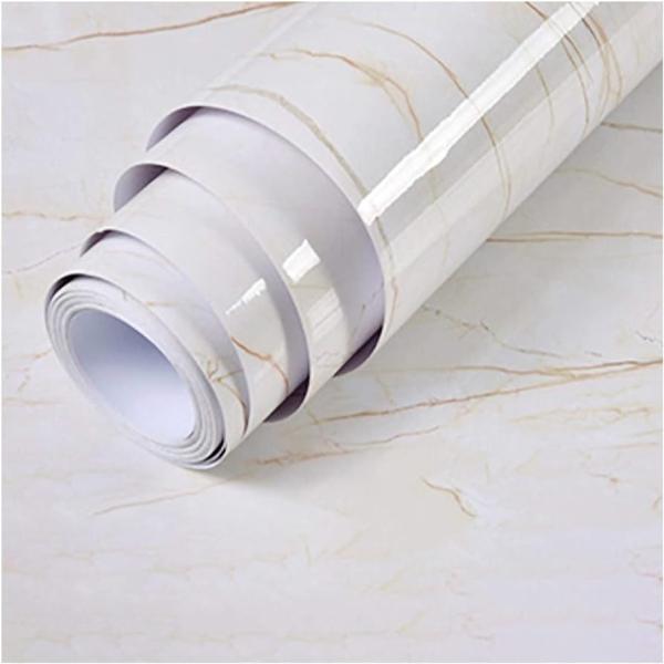 Película decorativa de PVC de grãos de mármore de alto brilho para balcões e superfícies interiores