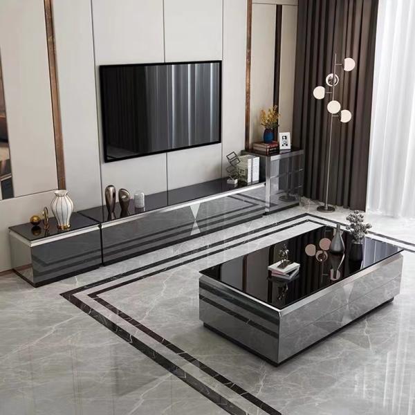 O armário luxuoso da tevê dos armários da sala de hotel da placa da rocha ajusta o vidro preto da sala do hotel