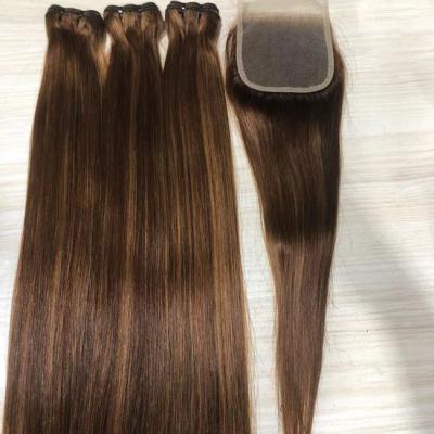 Grátis Bone Straight Super Double Drawn Silky Vietnamese Piano Hair Highlight Straight Bundles com fecho