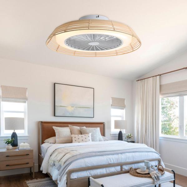 18 pulgadas Rattan Caged Fan Light Tuya inteligente Control de APP ventilador moderno ventilador de techo LED con control remoto
