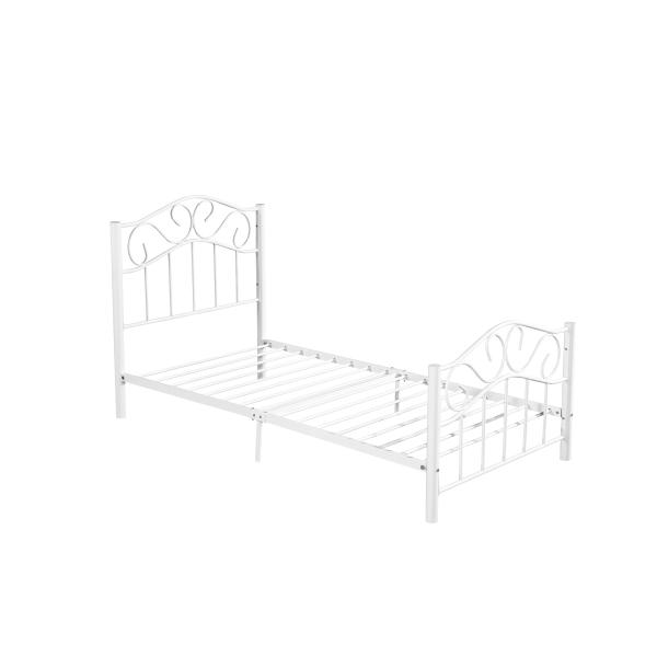 White Single Wrought Iron Platform Bed Electrostatic Powder Coating 15.3kg