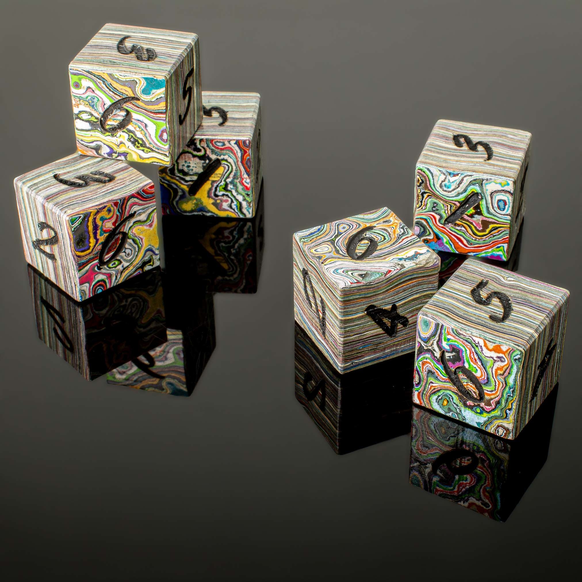 Archaize Dice Set with Antique Gold Finish and Black Inscriptions Featuring Engraved Numbers and Ancient Archaic Design for Tabletop RPGs
