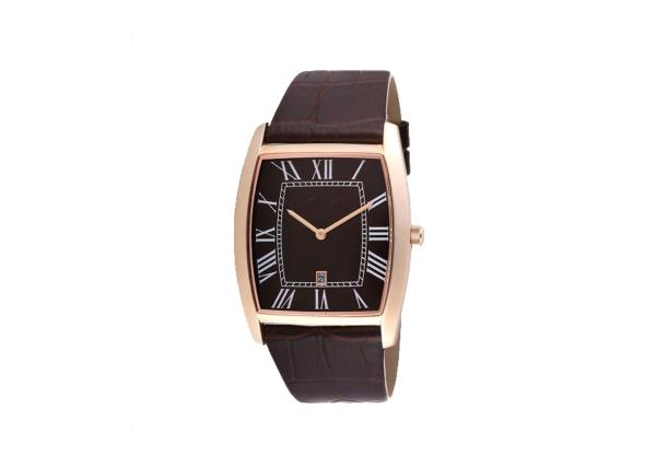 Square Quartz Stainless Steel Watch Japan Movement  With Calendar Genuine Leather