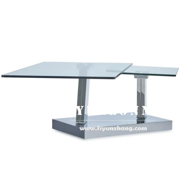 Modern Rectangular Tempered Glass Top Coffee Table Swivel Stainless Steel Center Factory Direct Sale for Home Villa