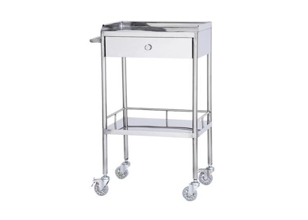 Noiseless Four Castors Instrument Trolley Medical Dressing Trolley  With Two Shelves