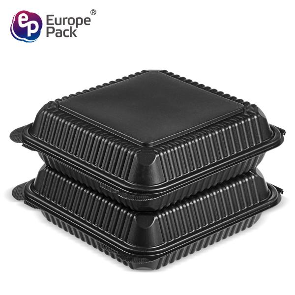 New arrival biodegradable corn starch 8 inch clamshell black food bento lunch boxes