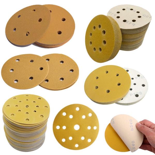 D Weight Paper Gold Sanding Discs 8-Hole Dustless Hook and Loop Grit 60 80 120 220 320 400 600 800