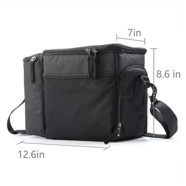 Aluminum Foil 6 Can Cooler Bags 600D Two Sided Mesh Pockets Black Color