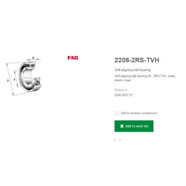 FAG Self-aligning ball bearing 22..-2RS-TVH, seals, plastic cage  2206-2RS-TVH