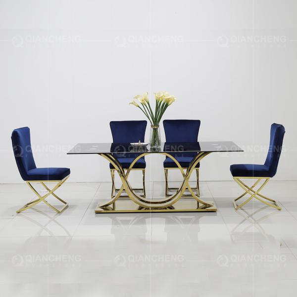 0.6m3 Modern 8 Seater Dining Table 78inch Stainless Steel Glass Dining Table