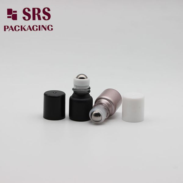 1ML 2ML Glass Bottle With Gold Cap Steel Ball Roll-On Bottle Perfume Roll-On Small Capacity Frosted Black Glass Bottle