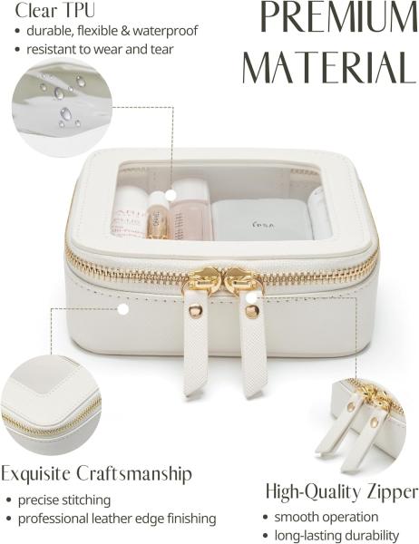 Small Cosmetic Bag for Purse Mini Makeup Bag for School Cute Clear Make Up Pouch for Travel Tiny Leather White Make Up O