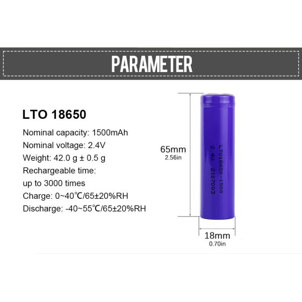 18650 LTO 1.5Ah  2.4V cylindrical lithium battery for laptop scooter