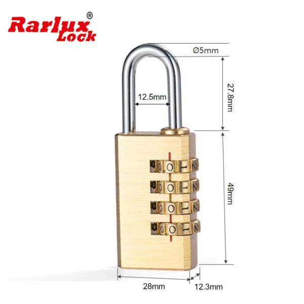 Rarlux 4 Digits Password  Luggage Bag Copper Tsa Padlock Code Padlock Brass Combination Padlock