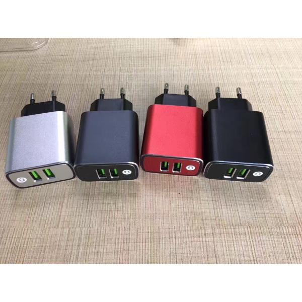 Black / red / silver gray / aluminum alloy 2-port travel charger,DC100-240V, high efficiency IC, fast charging, 110-240V