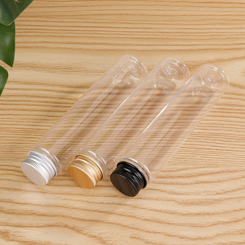 110ml Plastic Flat Bottom Test Tube Bottle Data Cable Line Tube With Screw Aluminum Gold Silver Black Cap Lid