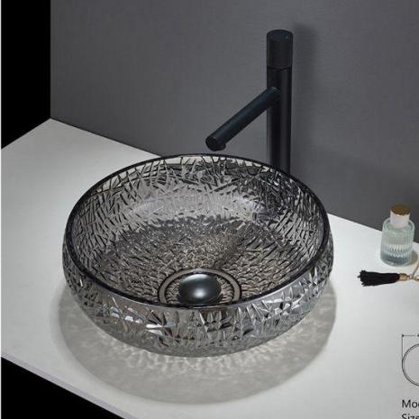 Trend Design Yellow Round Wash Basin Manufacturer Colorful Bathroom Bowl Tempered Glass Wash Basin and Waterfall Tap