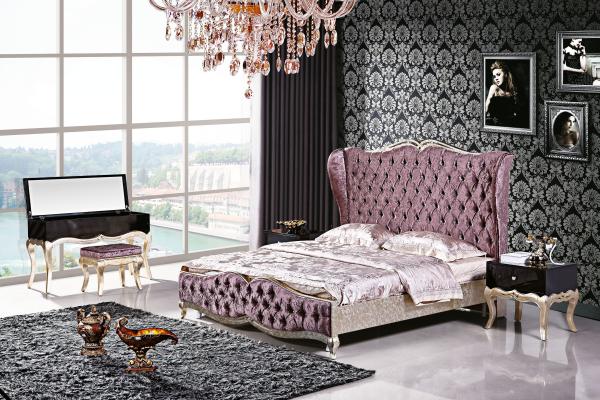 Fabric Solid Wood MDF Board European King Size Beds 5 Piece Custom Logo