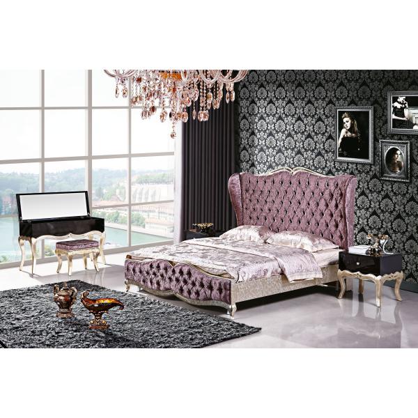 Fabric Solid Wood MDF Board European King Size Beds 5 Piece Custom Logo