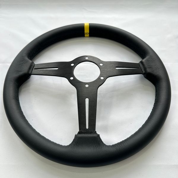 DELUXON 350mm Diameter Racing Steering Wheel with 33mm Dish and Black Leather Cover