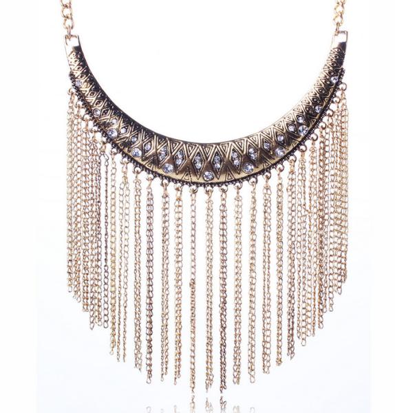 European-American big national wind exaggerated retro metal necklace diamond tassel neckla
