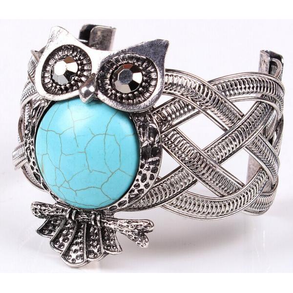 Classic retro ancient silver plated bracelet jewelry turquoise owl