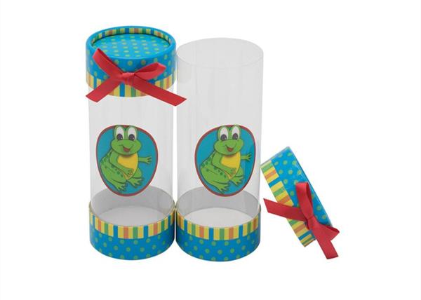 Little Plastic Presentation Box , Pvc Cylinder Packaging Box With Ribbon Bow Tube Shape