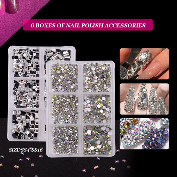 Nail SPA 6 Grid Mix Flat Bottomed Glass Shaped Drill Crystal Multi Shape Glass Diamonds