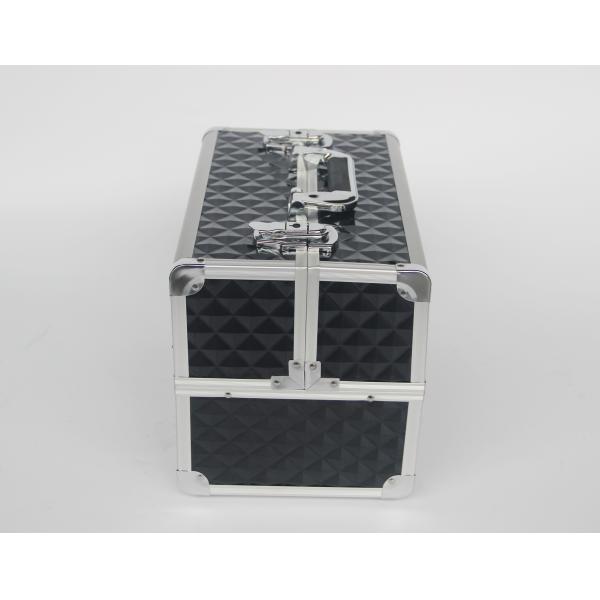 PVC Makeup Case Four Trays Black Aluminum Cosmetic Case With Strong Handle
