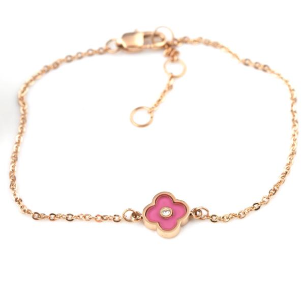 Red Four Leaf Clover Bracelet, Stainless Steel Jewelry Customized Fashion Diamond Flower Charm Bracelet